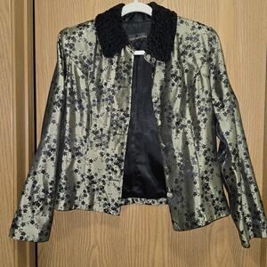 VTG Scott McClintock Brocade Jacket Faux Fur Black Gold Velvet Evening Goth 10